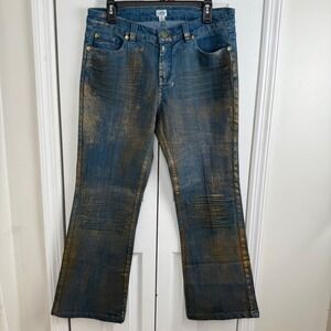 Y2K Metallic Gold Wash Jeans 10 Bootcut Rockstar McBling Statement Denim Cache